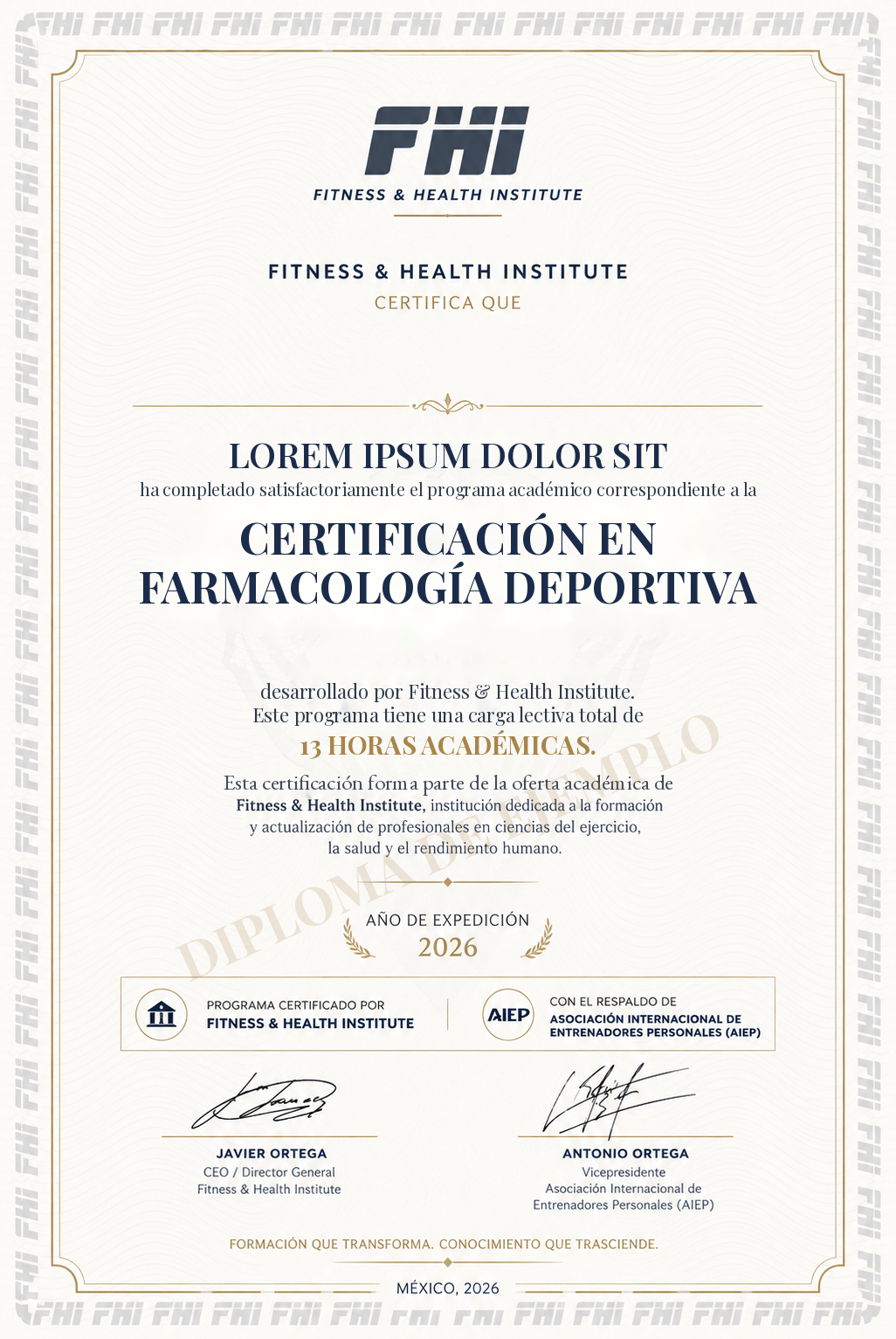 Ejemplo ilustrativo del diploma FHI con respaldo AIEP