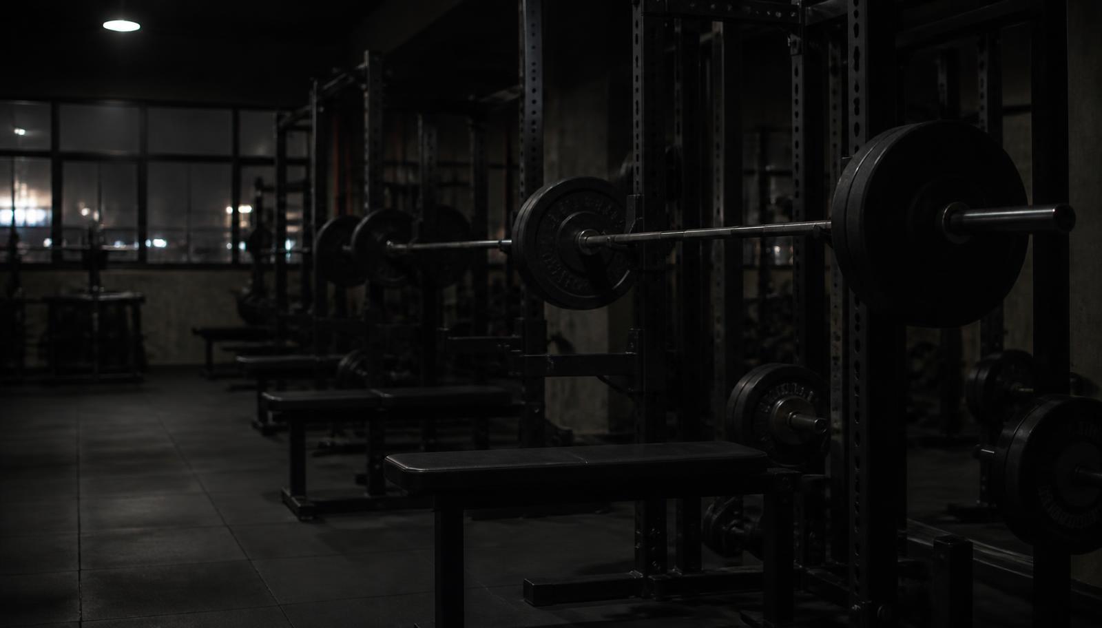 Sala de musculación en penumbra